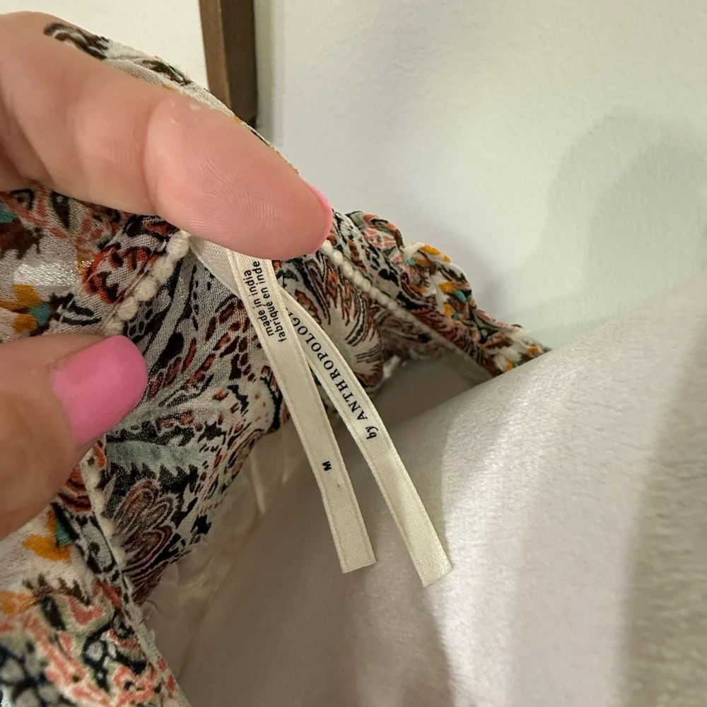 Anthropologie Flounce Printed Ruffle Blouse V Neck Long Sleeve Smocked Top - Picture 7 of 8